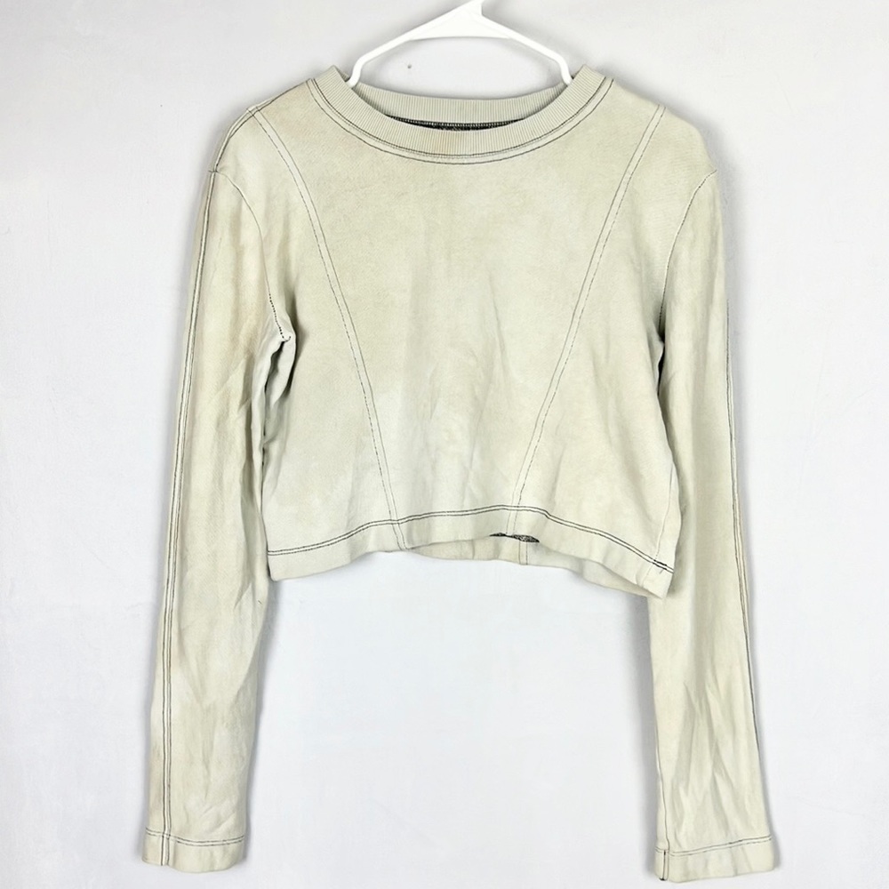 ZARA | 🤍 Vintage Style Faded Cropped Long-Sleeve Thermal Sweatshirt Crop Top